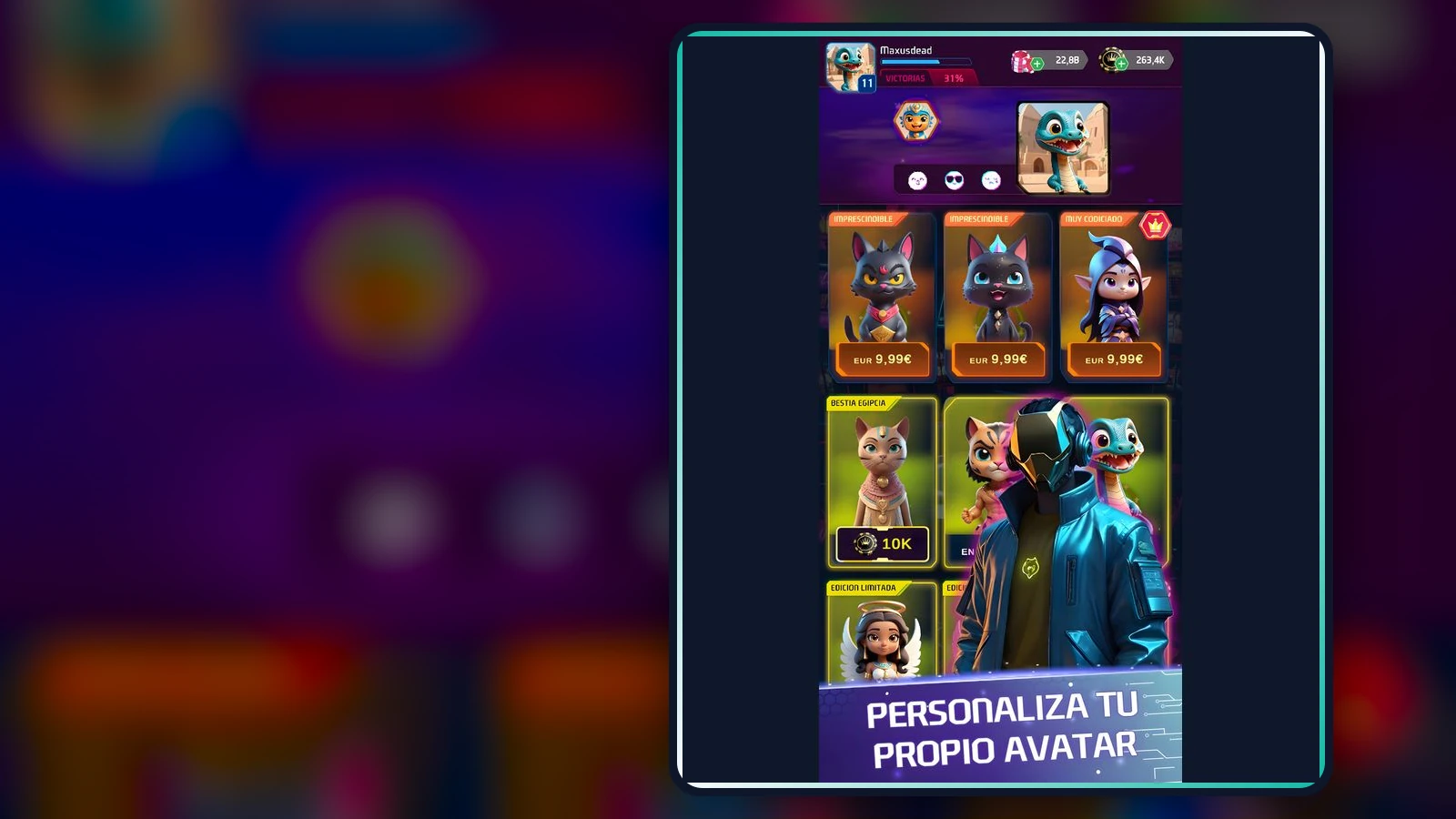 Colección de personajes Captura vertical oficial de Daker Poker con una cuadrícula de personajes personalizables