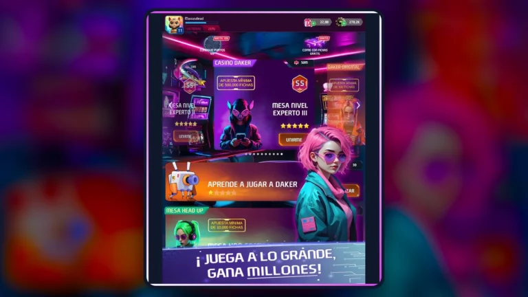 Captura oficial del lobby de Daker Poker con mesas por nivel, progreso e instrucciones de acceso