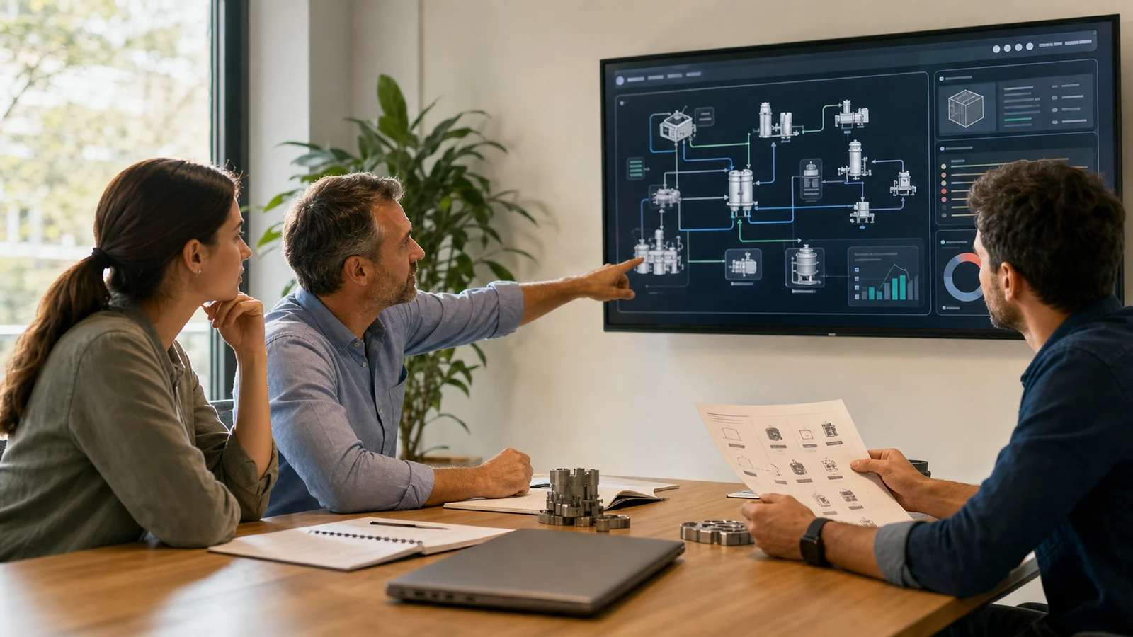 Equipo revisando el modelo de activos y los flujos de datos de una empresa