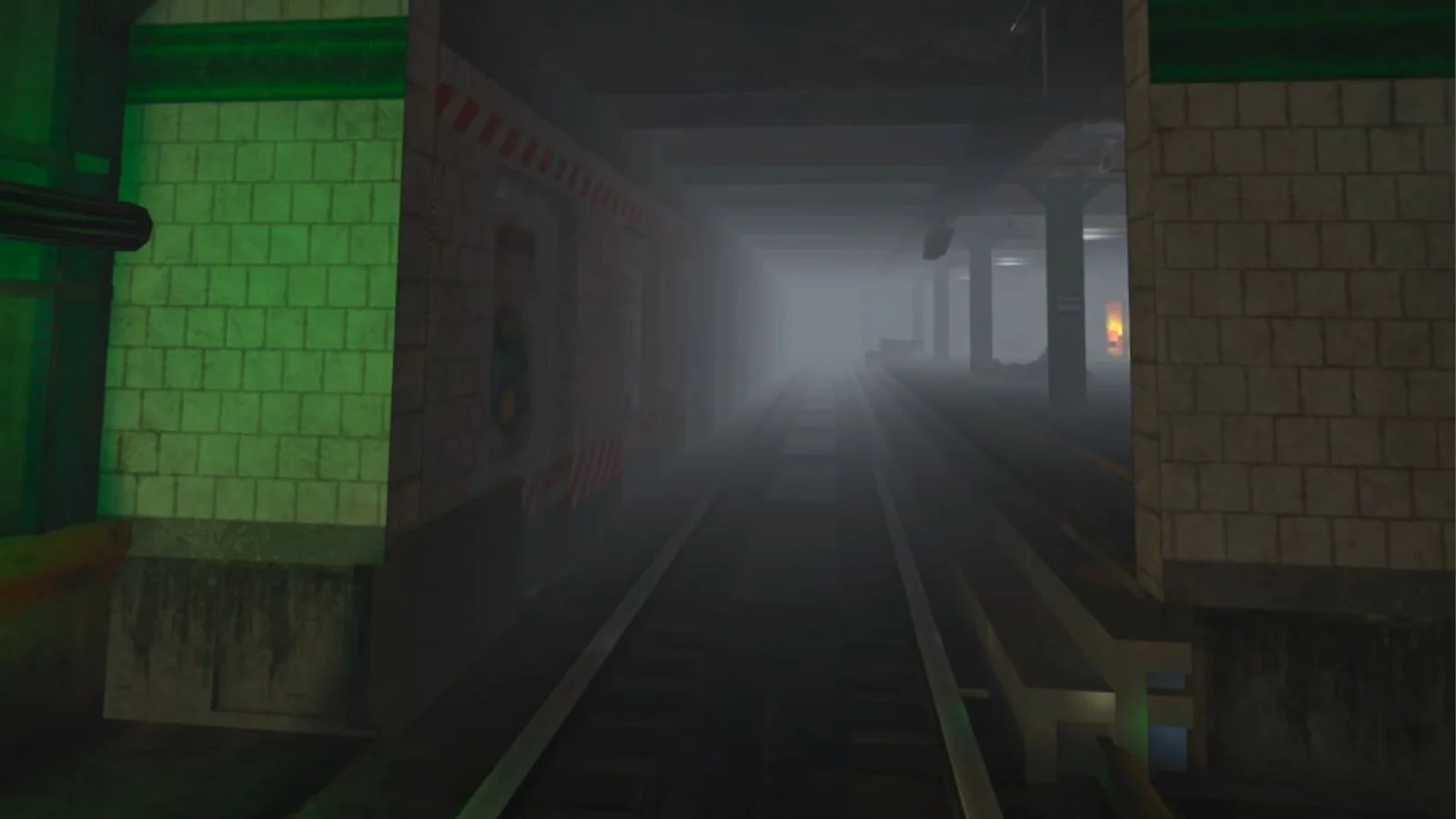 Captura real de un túnel oscuro de Escape the Urban Underground con una luz al fondo