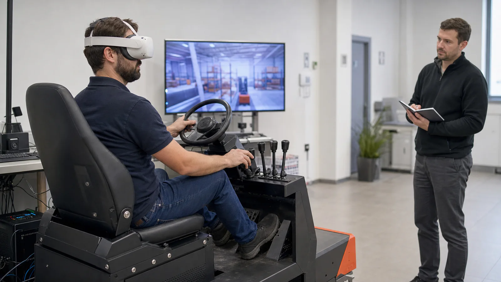 Simulador VR de carretilla elevadora con controles físicos
