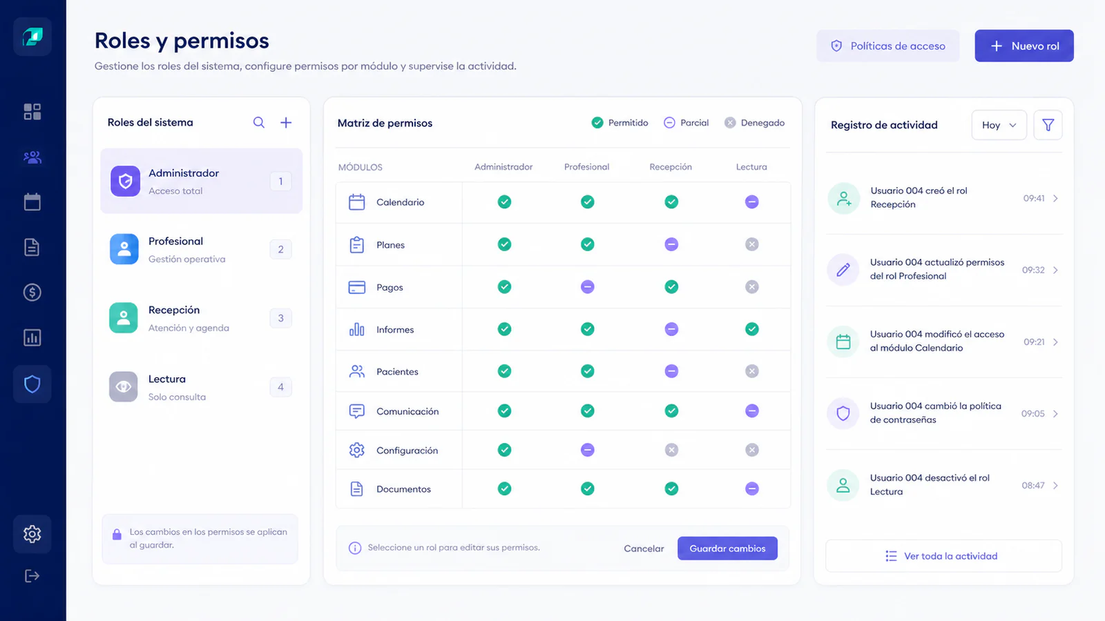 Roles, permisos y trazabilidad Gestión de roles, permisos y registro de actividad del CRM