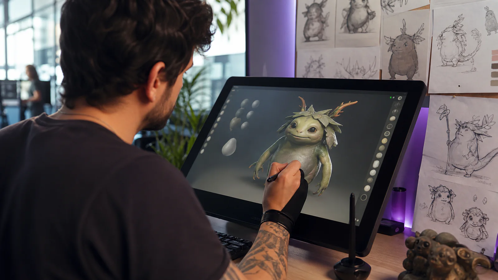 Arte 3D y diseño de personajes Artista técnico creando un personaje original para un videojuego
