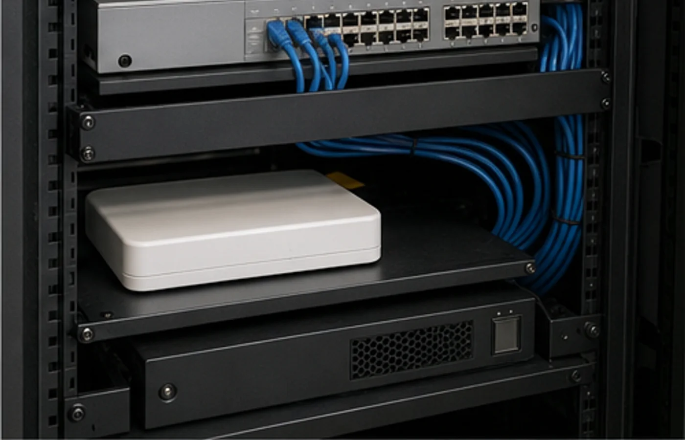 Cableado y armario de comunicaciones Armario de comunicaciones empresarial con patch panel y cableado organizado