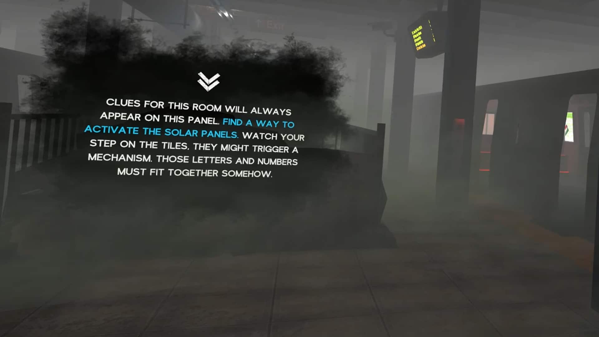 Panel de pistas integrado en una escena de Escape the Urban Underground
