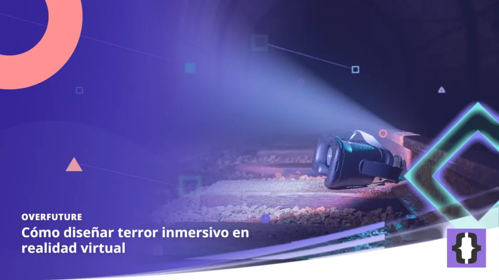Portada del artículo «Cómo diseñar terror inmersivo en realidad virtual» de OverFuture, sobre una imagen de un túnel de metro abandonado con un visor en el suelo