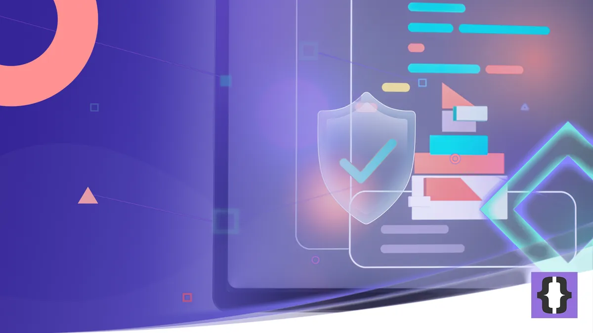 Portada del artículo «Código generado por inteligencia artificial» de OverFuture, sobre una imagen de bloques de código sugeridos por la IA bajo un escudo de revisión