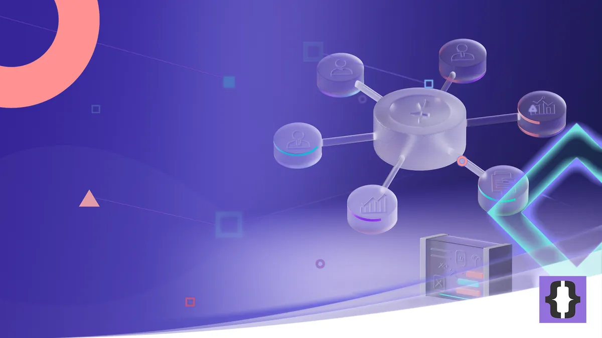 Portada del artículo «Diferencia entre ERP y software de gestión» de OverFuture, sobre una imagen de un núcleo que une seis departamentos frente a una herramienta aislada