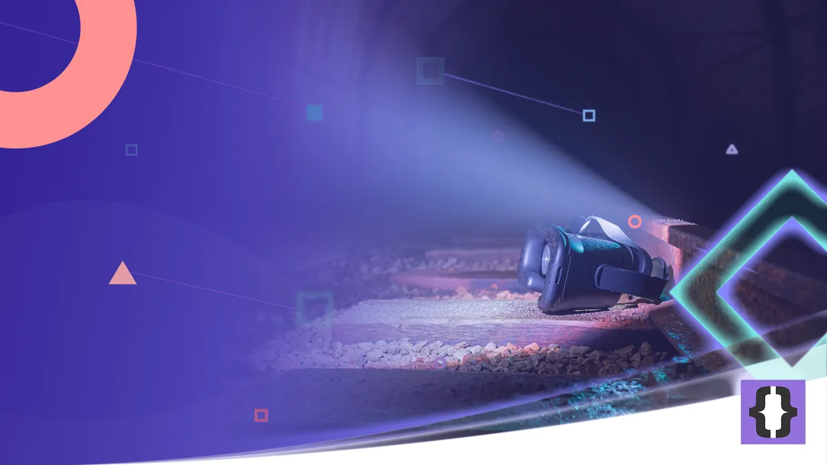 Portada del artículo «Cómo diseñar terror inmersivo en realidad virtual» de OverFuture, sobre una imagen de un túnel de metro abandonado con un visor en el suelo