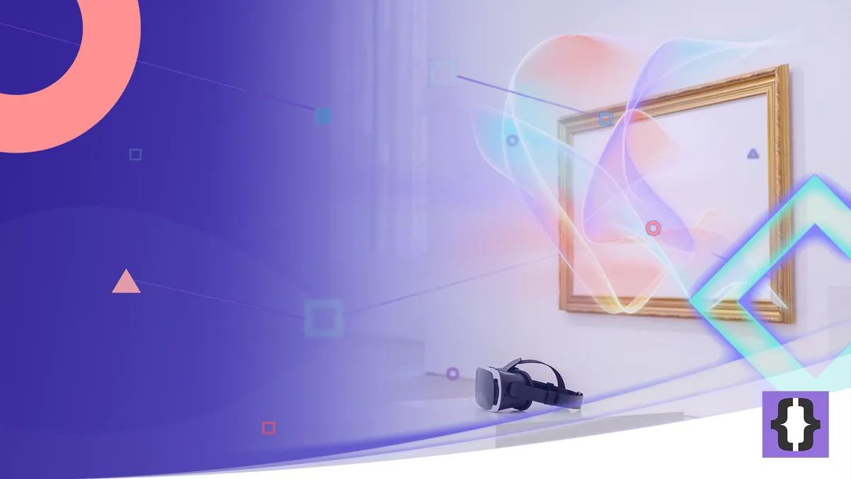 Portada del artículo «Realidad extendida en el arte: de la primera idea a la experiencia en sala» de OverFuture, sobre una imagen de una escultura holográfica que sale de un marco vacío en un museo