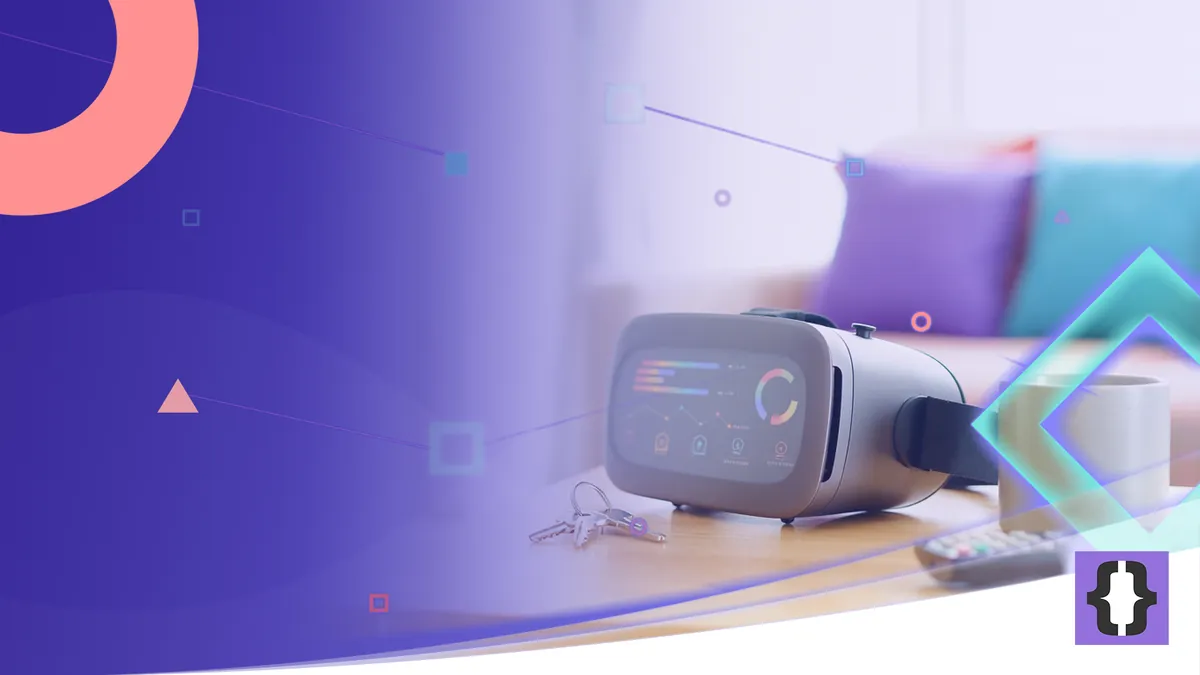 Portada del artículo «El futuro de la realidad virtual se decide en su uso cotidiano» de OverFuture, sobre una imagen de un visor de realidad virtual entre objetos cotidianos del salón