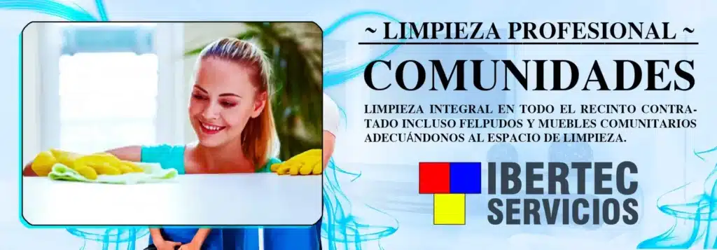 Banner de la web de Ibertec Servicios para la limpieza de comunidades, con una fotografía de stock de una limpiadora