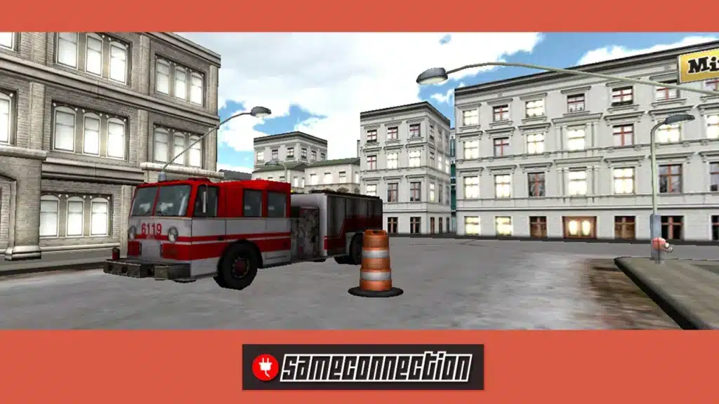 Captura de un juego 3D de aparcamiento con un camión de bomberos, una de las apps Android del proyecto