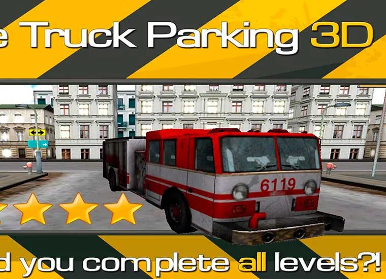 Imagen promocional de un juego de aparcamiento de camión de bomberos en 3D para Android